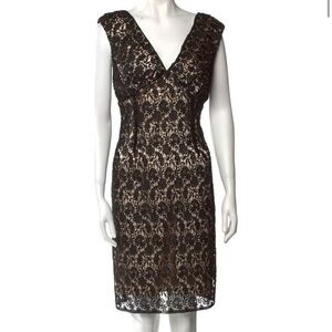 Marina - Black Lace Beaded Cocktail Bodycon Sleeveless V-Neck Stretch Dress  459